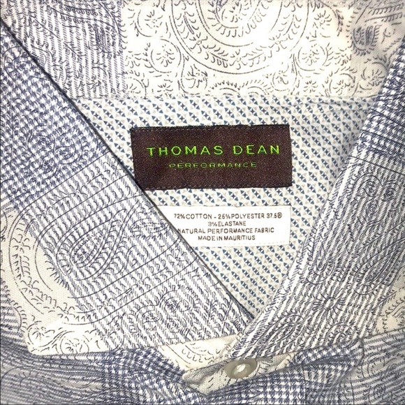 🆕 Thomas Dean Blue Paisley Long Sleeve Button Up - Picture 3 of 4